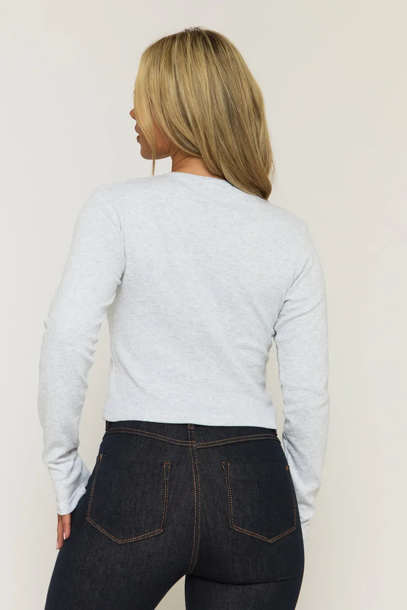Grey Marl Rib Button Front Top - Helena sold by Rebellious Fashion product image thumbnail 5