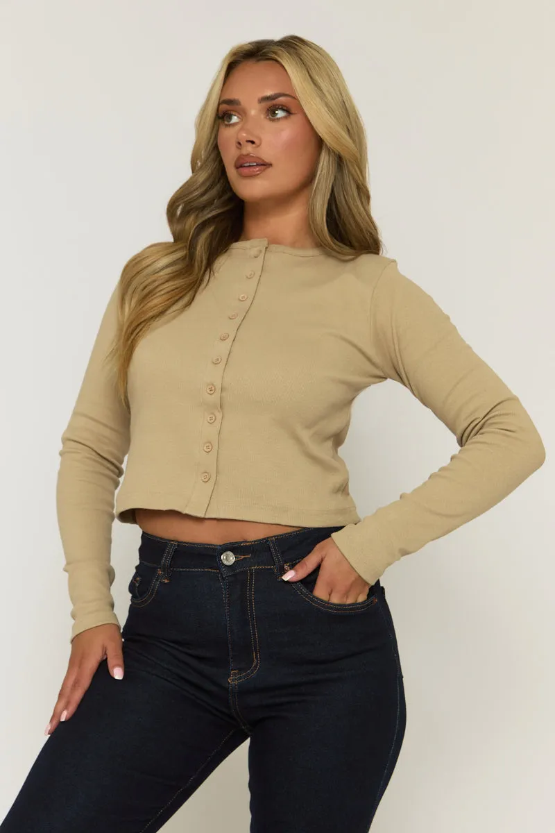 Oatmeal Rib Button Front Top - Helena sold by Rebellious Fashion