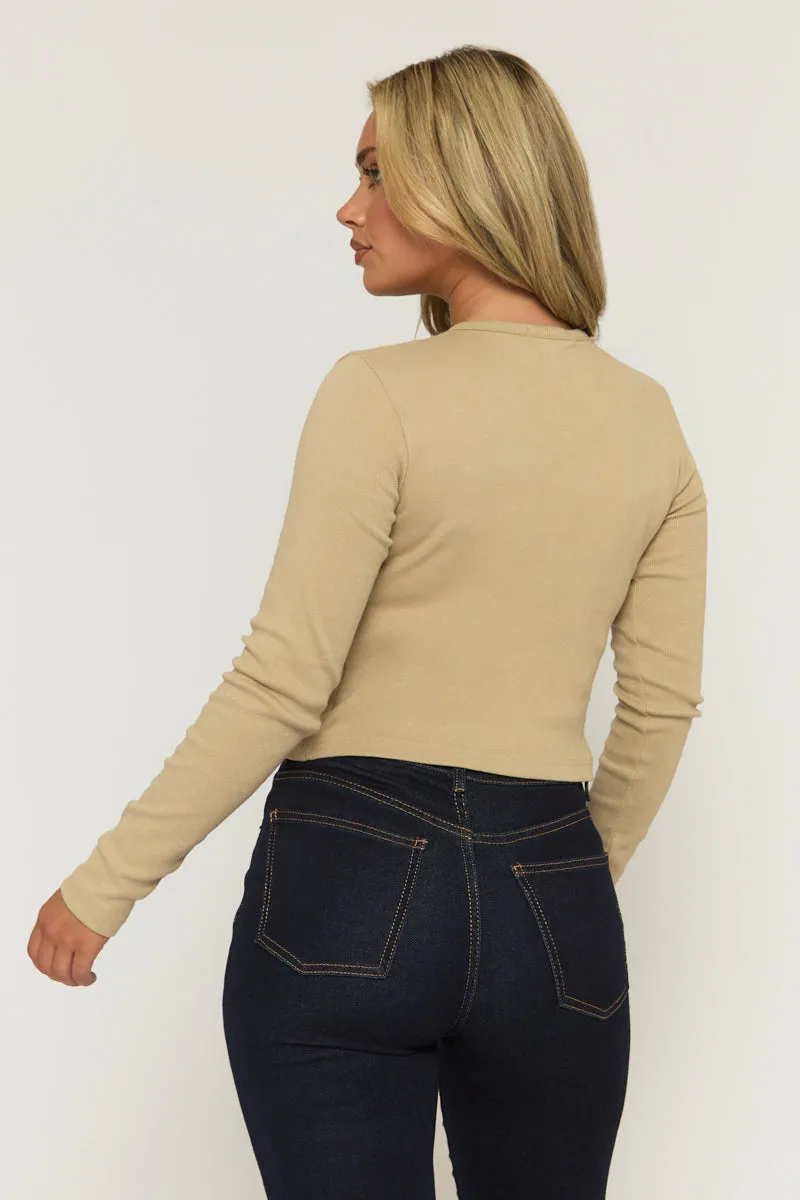 Oatmeal Rib Button Front Top - Helena sold by Rebellious Fashion product image thumbnail 5