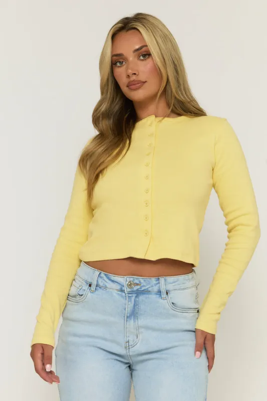 Butter Yellow Rib Button Front Top - Helena sold by Rebellious Fashion