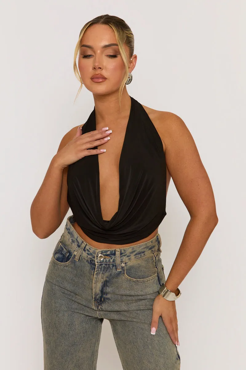 Black Plunge Halter Neck Top - Micah sold by Rebellious Fashion product image thumbnail 2