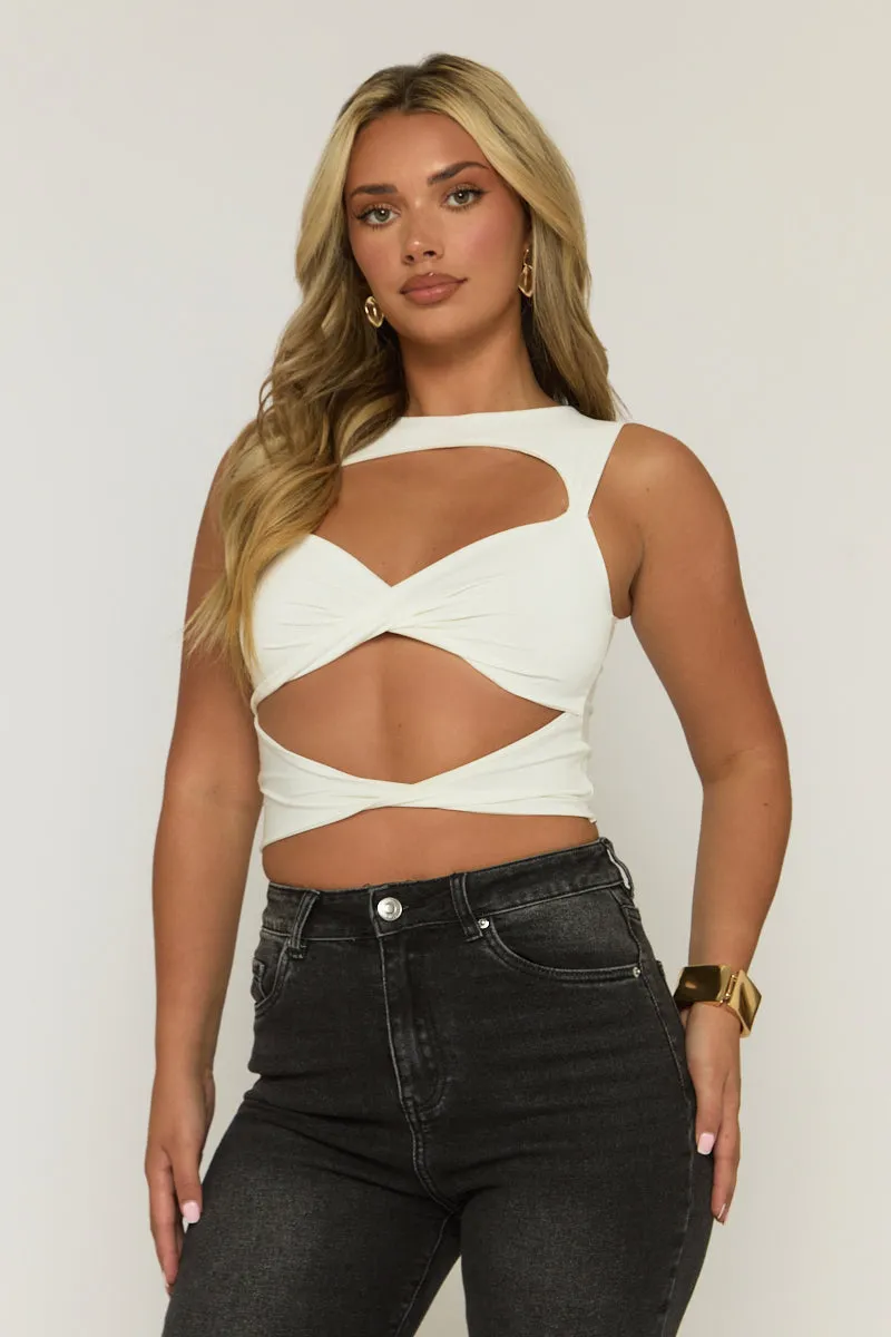 White Twist Front Cut Out Top - Sonia sold by Rebellious Fashion