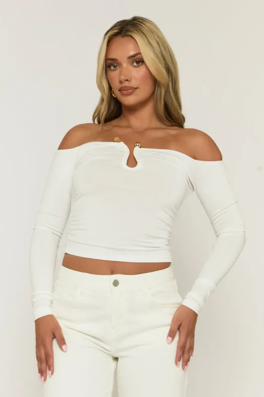White Bead Trim Long Sleeve Top - Verity sold by Rebellious Fashion