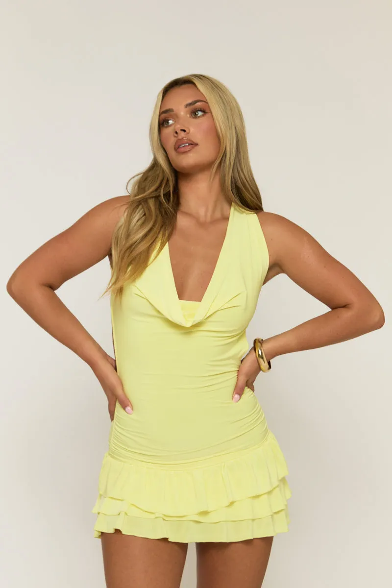 Butter Yellow Cowl Front Ruffle Mini Dress - Marcela sold by Rebellious Fashion product image thumbnail 3