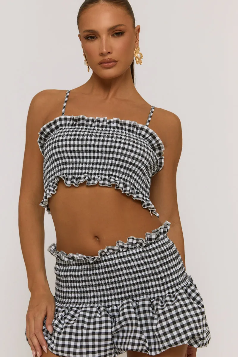 Black Gingham Shirred Top and Mini Skirt Co-ord Set - Alyona sold by Rebellious Fashion product image thumbnail 3
