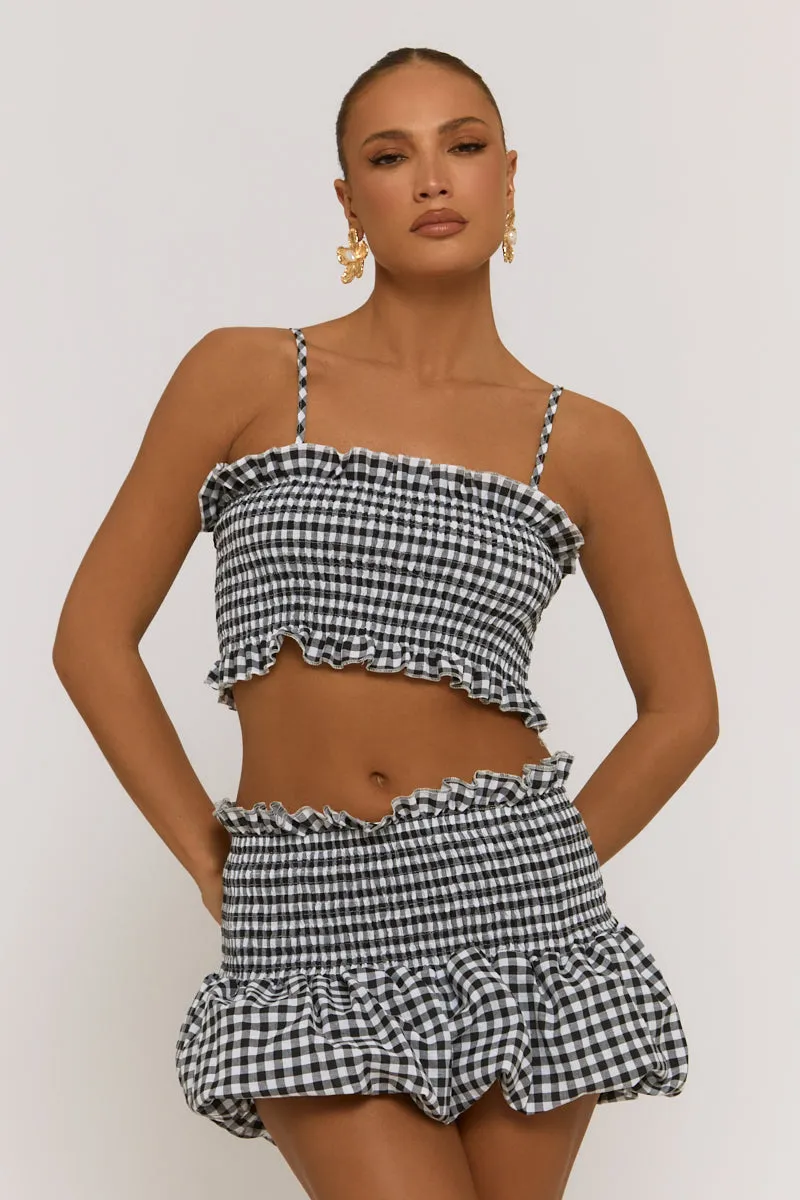 Black Gingham Shirred Top and Mini Skirt Co-ord Set - Alyona sold by Rebellious Fashion product image thumbnail 2