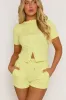 Yellow Rib Button Front Top and Short Co-ord Set - Dua sold by Rebellious Fashion