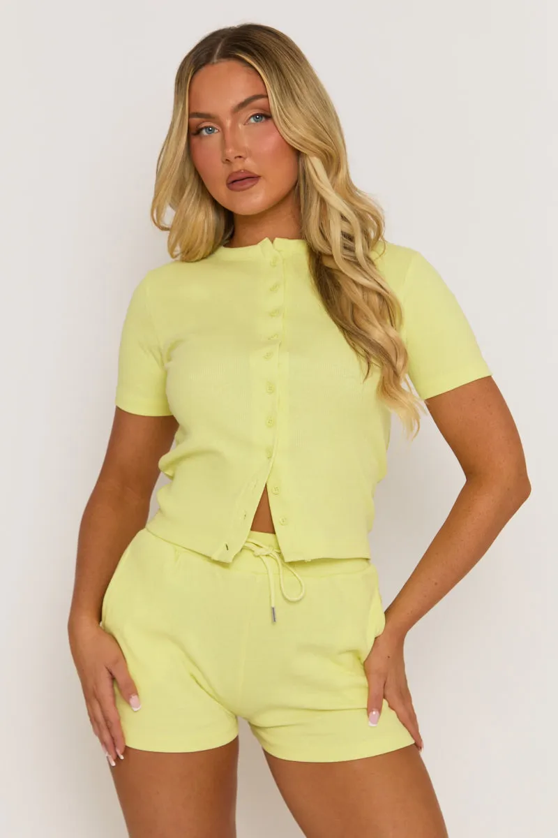 Yellow Rib Button Front Top and Short Co-ord Set - Dua sold by Rebellious Fashion product image thumbnail 3