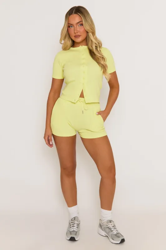 Yellow Rib Button Front Top and Short Co-ord Set - Dua sold by Rebellious Fashion