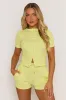 Yellow Rib Button Front Top and Short Co-ord Set - Dua sold by Rebellious Fashion