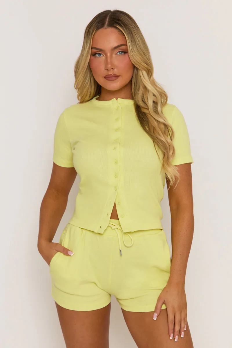 Yellow Rib Button Front Top and Short Co-ord Set - Dua sold by Rebellious Fashion product image thumbnail 2