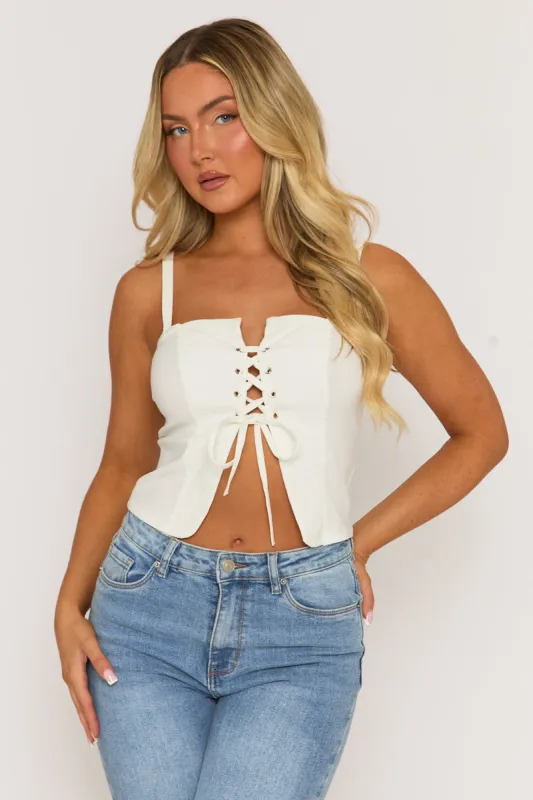 White Lace Up Front Cami Top - Denise sold by Rebellious Fashion