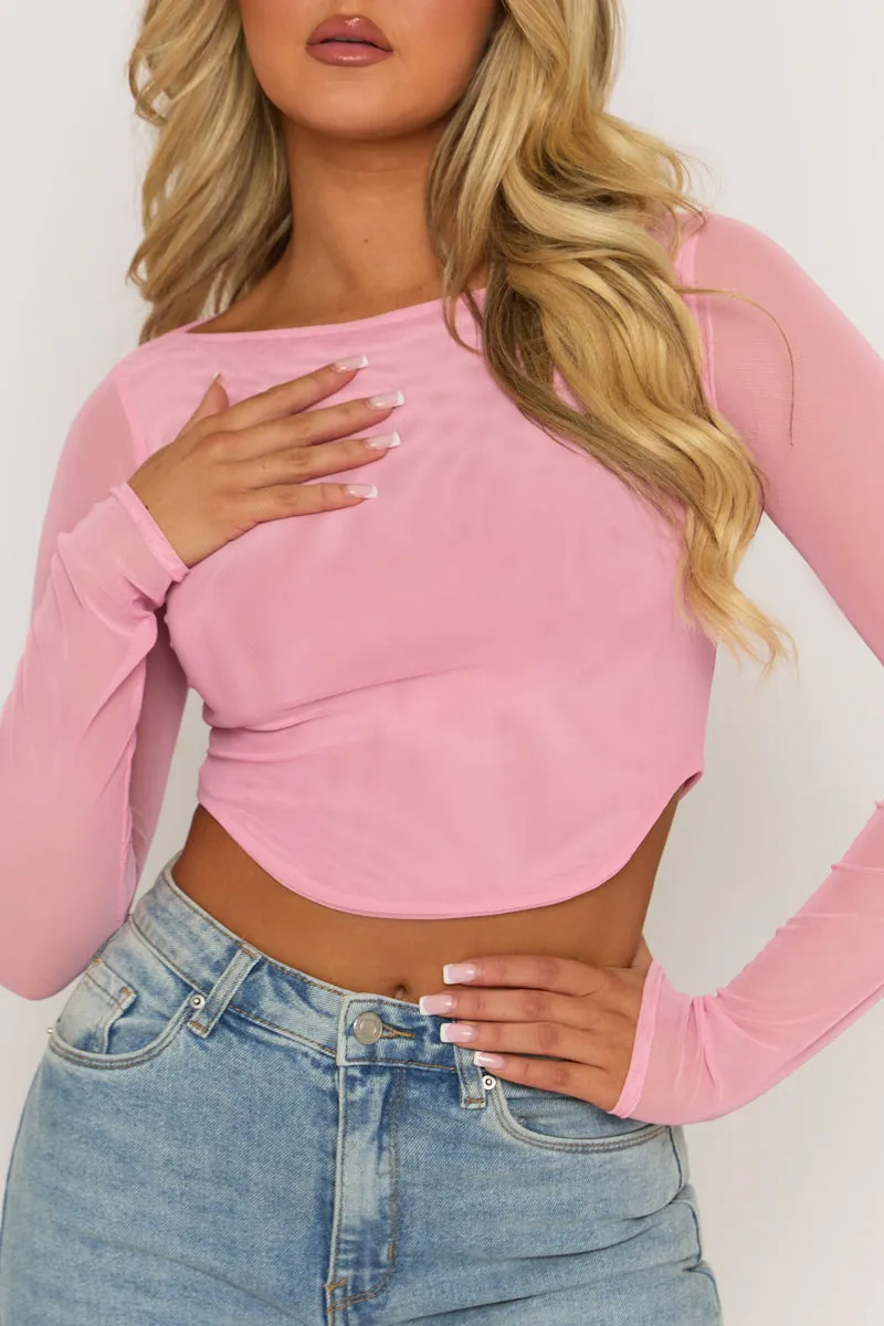 Pink Semi Sheer Mesh Top - Rosaleen sold by Rebellious Fashion product image thumbnail 5