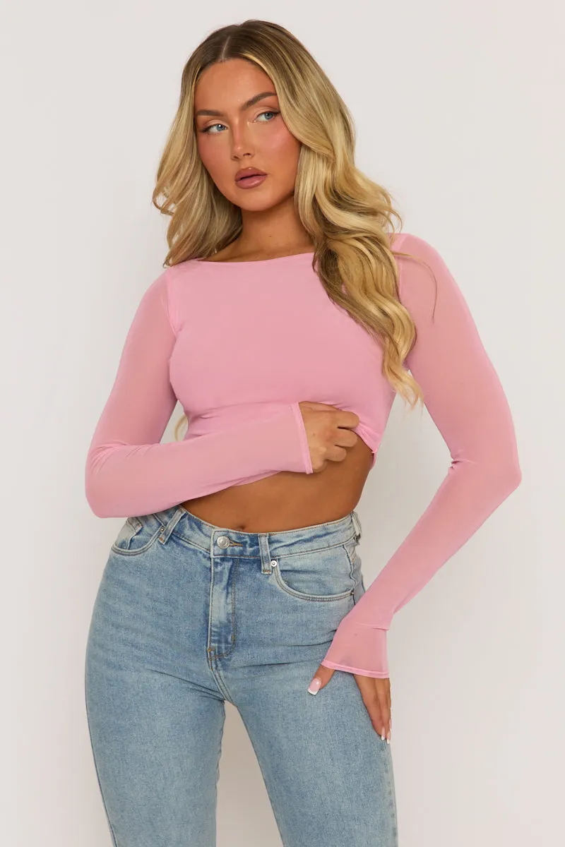Pink Semi Sheer Mesh Top - Rosaleen sold by Rebellious Fashion product image thumbnail 3