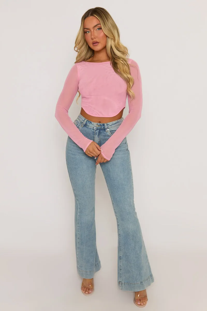 Pink Semi Sheer Mesh Top - Rosaleen sold by Rebellious Fashion product image thumbnail 4