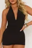 Black Halter Neck Plunge Tie Back Playsuit - Florine sold by Rebellious Fashion