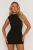 Black High Neck Shoulder Pad Ruched Mini Dress - Selma sold by Rebellious Fashion
