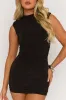 Black High Neck Shoulder Pad Ruched Mini Dress - Selma sold by Rebellious Fashion