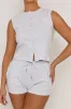 Grey Sleeveless Button Front Rib Top and Short Co-ord Set - Zita sold by Rebellious Fashion