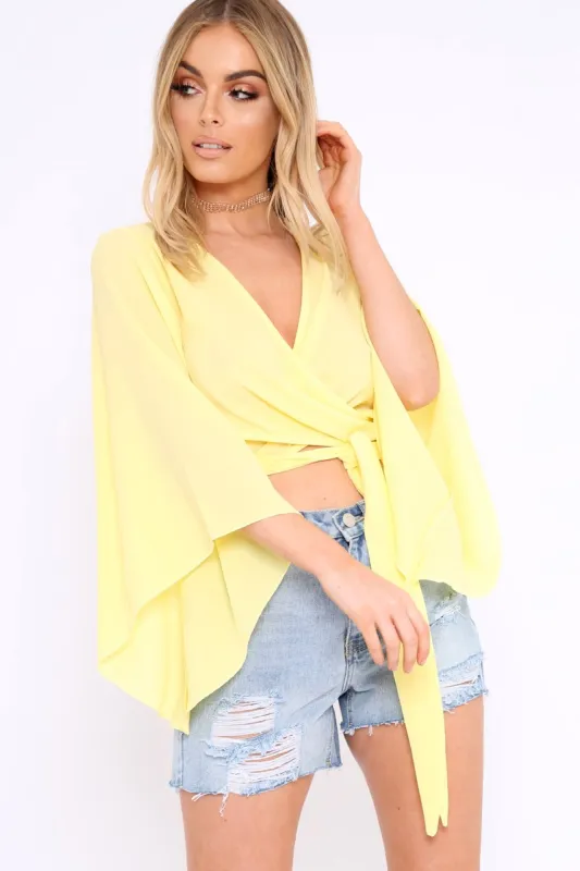 Yellow Wrap Tie Crop Blouse - Kay sold by Rebellious Fashion