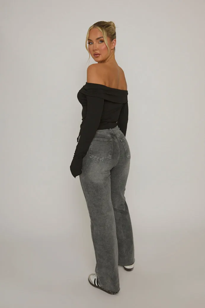 Black Rib Bardot Asymmetric Top - Vittoria sold by Rebellious Fashion product image thumbnail 5