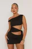 Black Off Shoulder Tie Side Mini Dress - Teresa sold by Rebellious Fashion