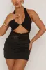 Black Lace Draped Halterneck Mini Dress - Santina sold by Rebellious Fashion