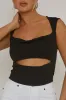 Black Cut Out Cap Sleeve Crop Top - Donatella sold by Rebellious Fashion