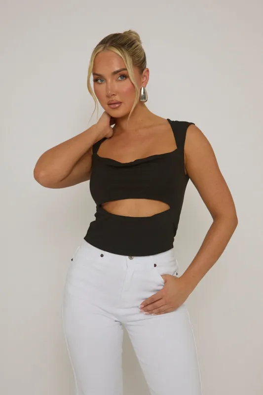 Black Cut Out Cap Sleeve Crop Top - Donatella sold by Rebellious Fashion
