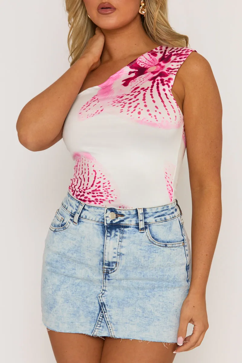 White One Shoulder Flower Print Top - Valentina sold by Rebellious Fashion product image thumbnail 5