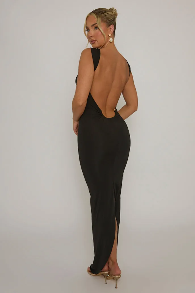 Black Cut Out Plunge Back Maxi Dress - Caterina sold by Rebellious Fashion product image thumbnail 5