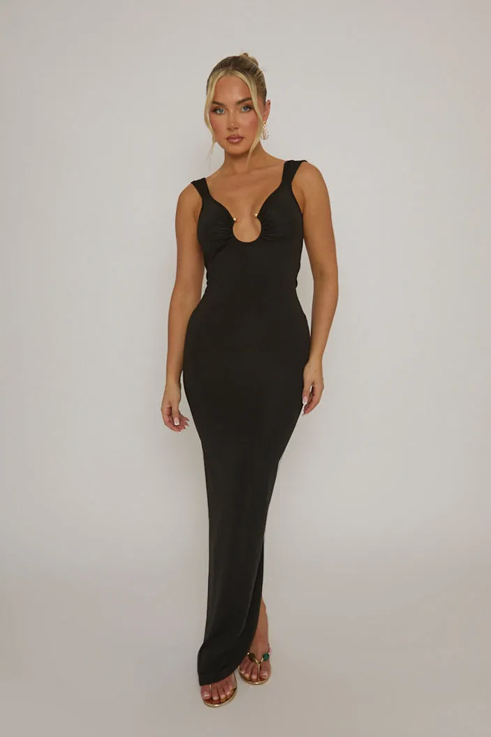 Black Cut Out Plunge Back Maxi Dress - Caterina sold by Rebellious Fashion product image thumbnail 2