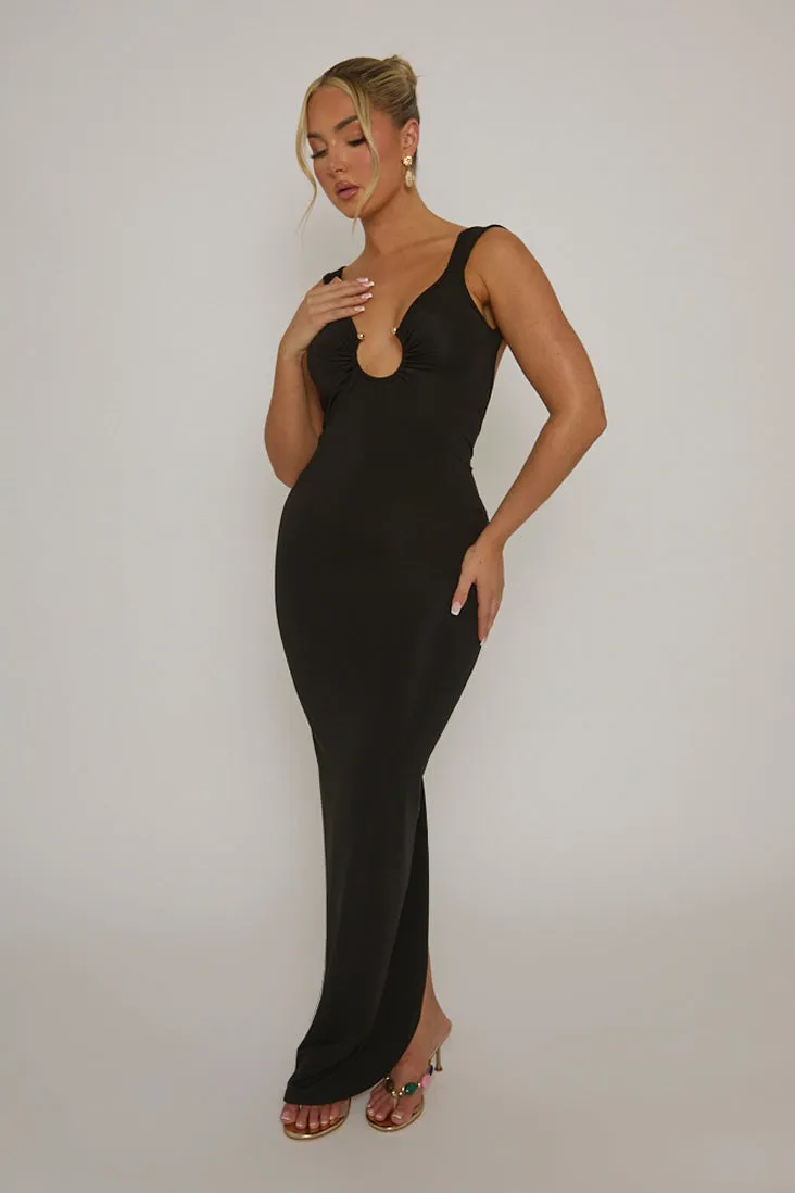 Black Cut Out Plunge Back Maxi Dress - Caterina sold by Rebellious Fashion product image thumbnail 4
