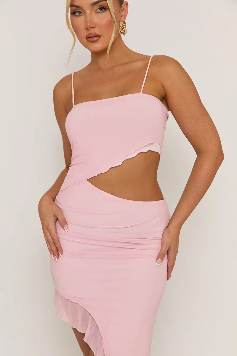 Pink Ruffle Side Split Maxi Dress - Loretta sold by Rebellious Fashion product image thumbnail 4