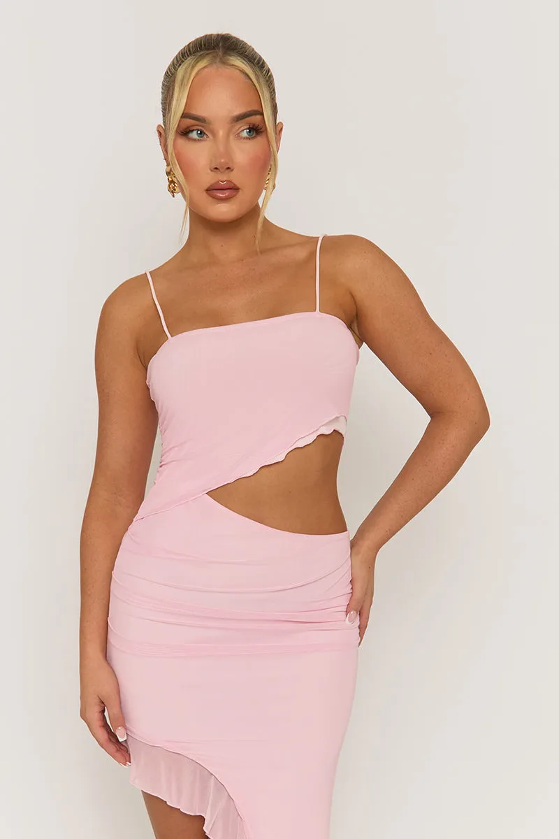 Pink Ruffle Side Split Maxi Dress - Loretta sold by Rebellious Fashion product image thumbnail 3