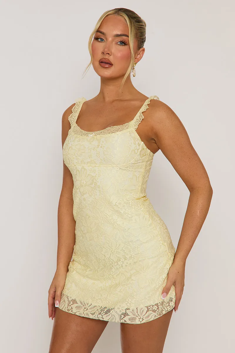 Butter Yellow Lace Mini Dress - Alessia sold by Rebellious Fashion