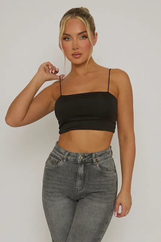 Black Basic Strappy Crop Top - Rosaria sold by Rebellious Fashion