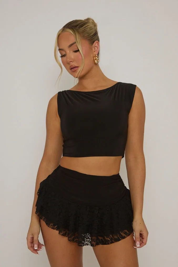 Black Ruffle Lace Mini Skirt - Charla sold by Rebellious Fashion