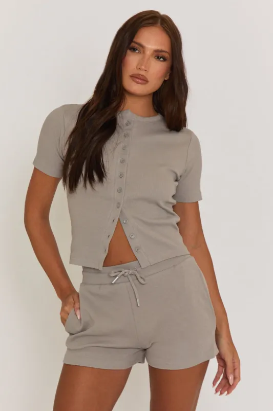Dove Grey Button Front Top and Short Co-ord Set - Dua sold by Rebellious Fashion