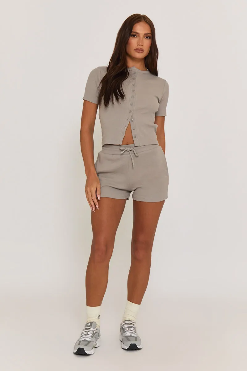 Dove Grey Button Front Top and Short Loungewear Co-ord Set - Dua sold by Rebellious Fashion product image thumbnail 3