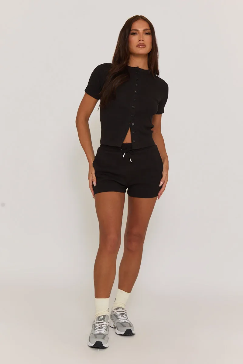 Black Rib Button Front Top and Short Co-ord Set - Dua sold by Rebellious Fashion product image thumbnail 2