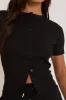 Black Rib Button Front Top and Short Co-ord Set - Dua sold by Rebellious Fashion