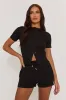 Black Rib Button Front Top and Short Co-ord Set - Dua sold by Rebellious Fashion