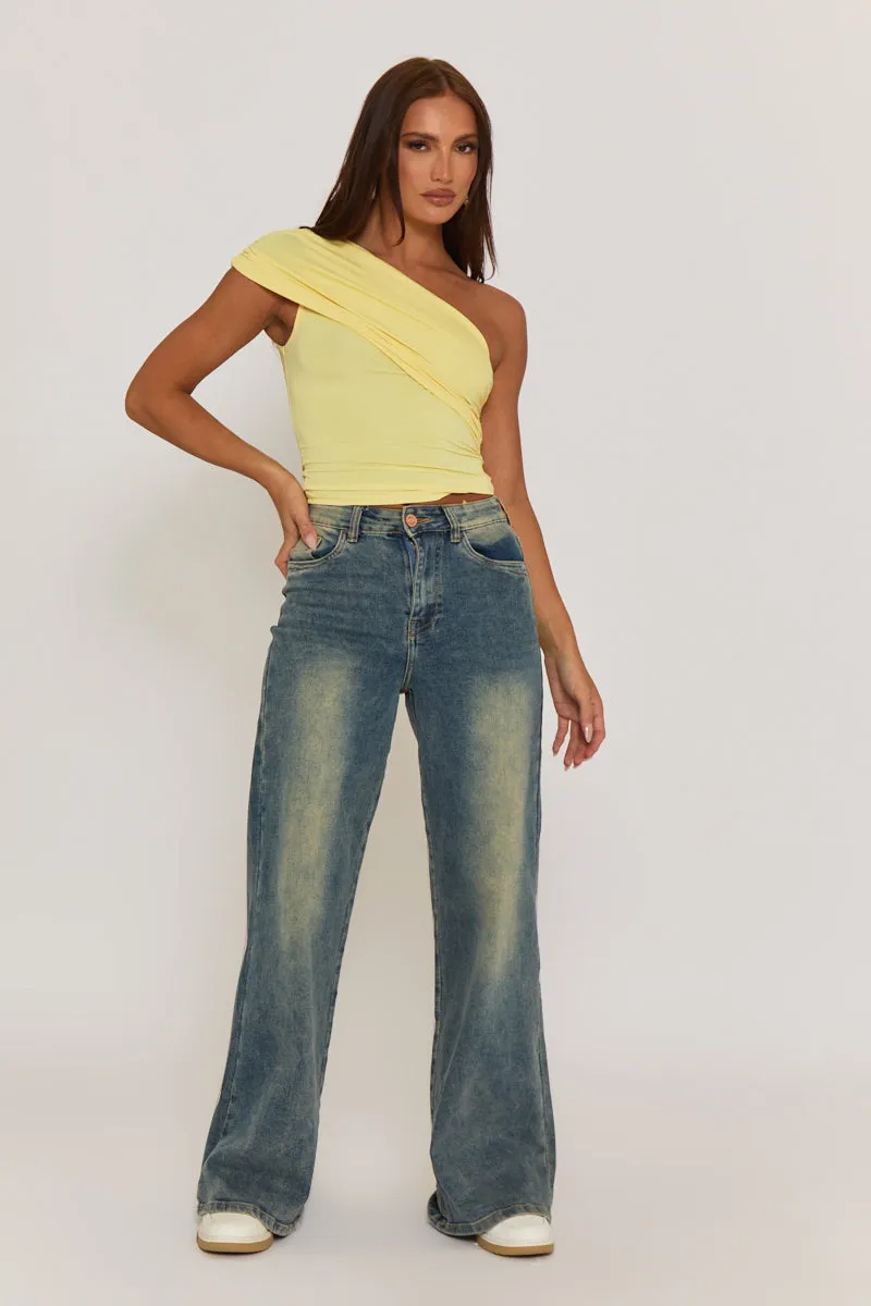 Butter Yellow One Shoulder Jersey Top - Cadie sold by Rebellious Fashion product image thumbnail 3