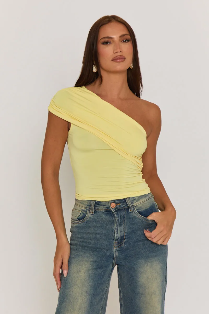 Butter Yellow One Shoulder Jersey Top - Cadie sold by Rebellious Fashion