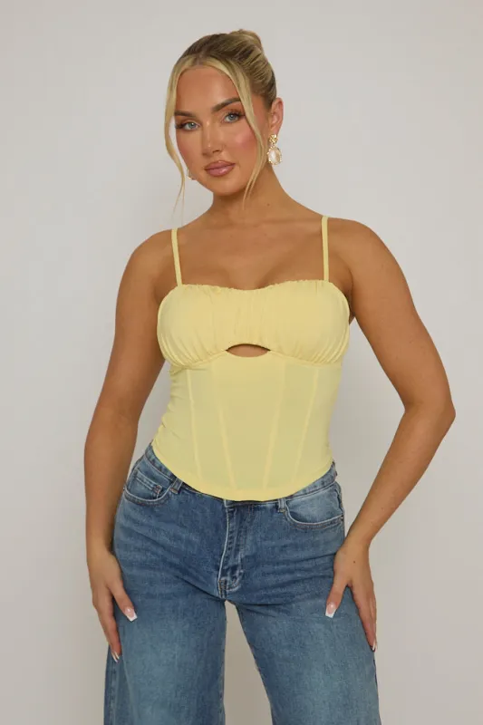 Butter Yellow Boned Strappy Corset Top - Edita sold by Rebellious Fashion