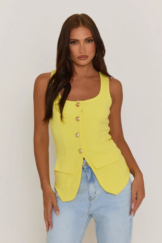 Yellow Gold Button Detail Longline Waistcoat - Isidora sold by Rebellious Fashion