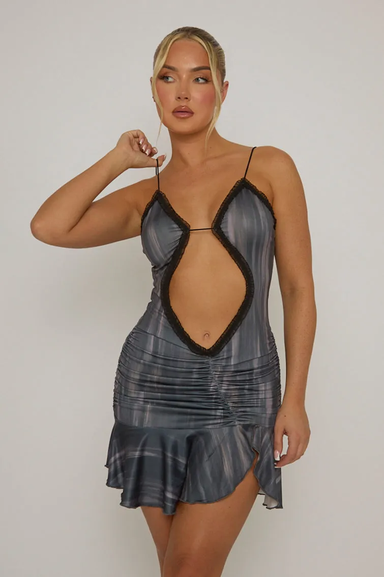 Black Printed Cut Out Mini Dress - Silvia sold by Rebellious Fashion