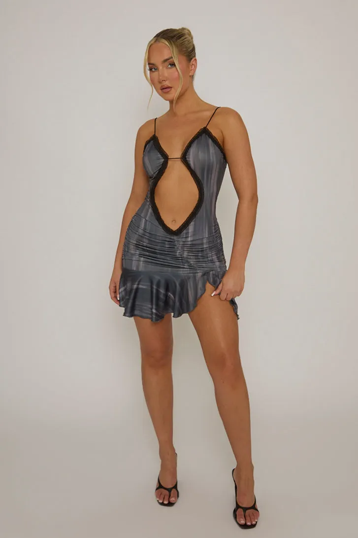 Black Printed Cut Out Mini Dress - Silvia sold by Rebellious Fashion product image thumbnail 2