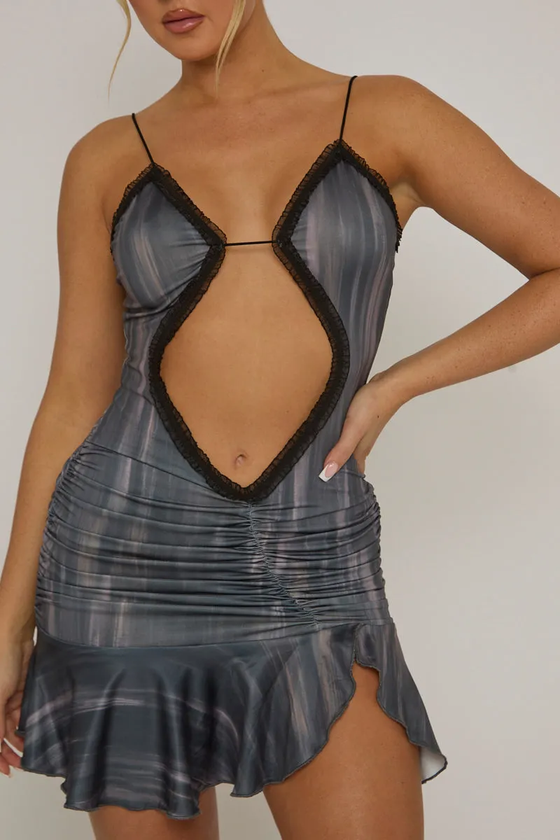 Black Printed Cut Out Mini Dress - Silvia sold by Rebellious Fashion product image thumbnail 4